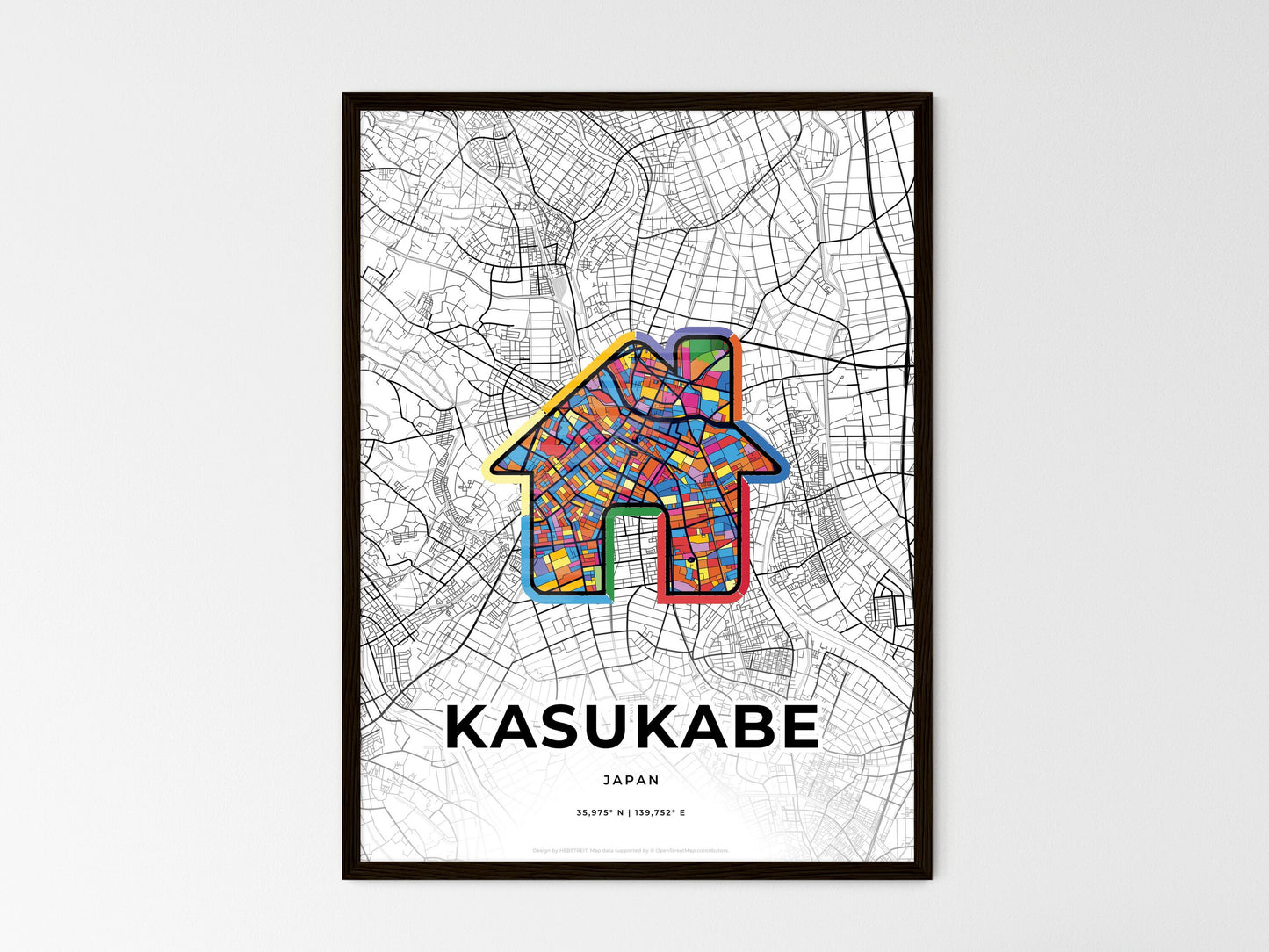 Kasukabe Japan wedding art map with home icon