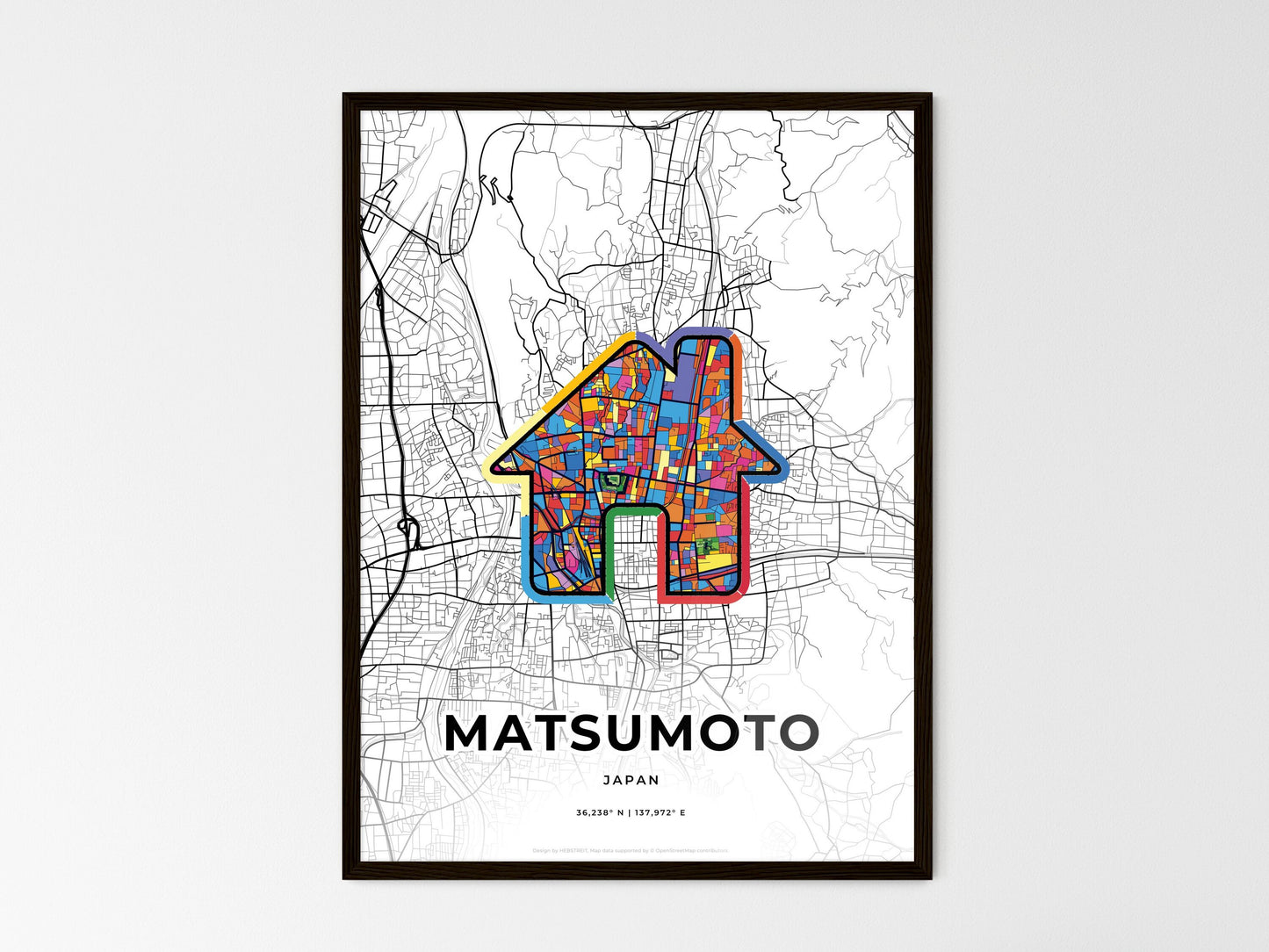 Matsumoto Japan wedding art map with home icon
