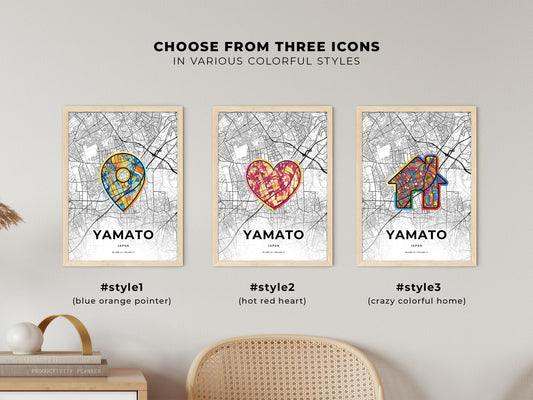 Yamato Japan maps with colorful icons