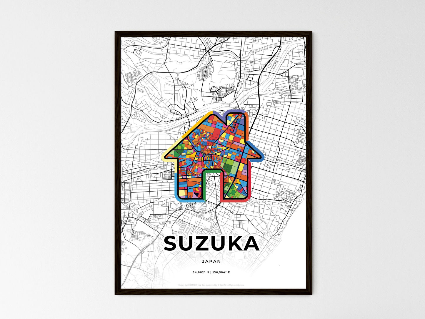 Suzuka Japan wedding art map with home icon