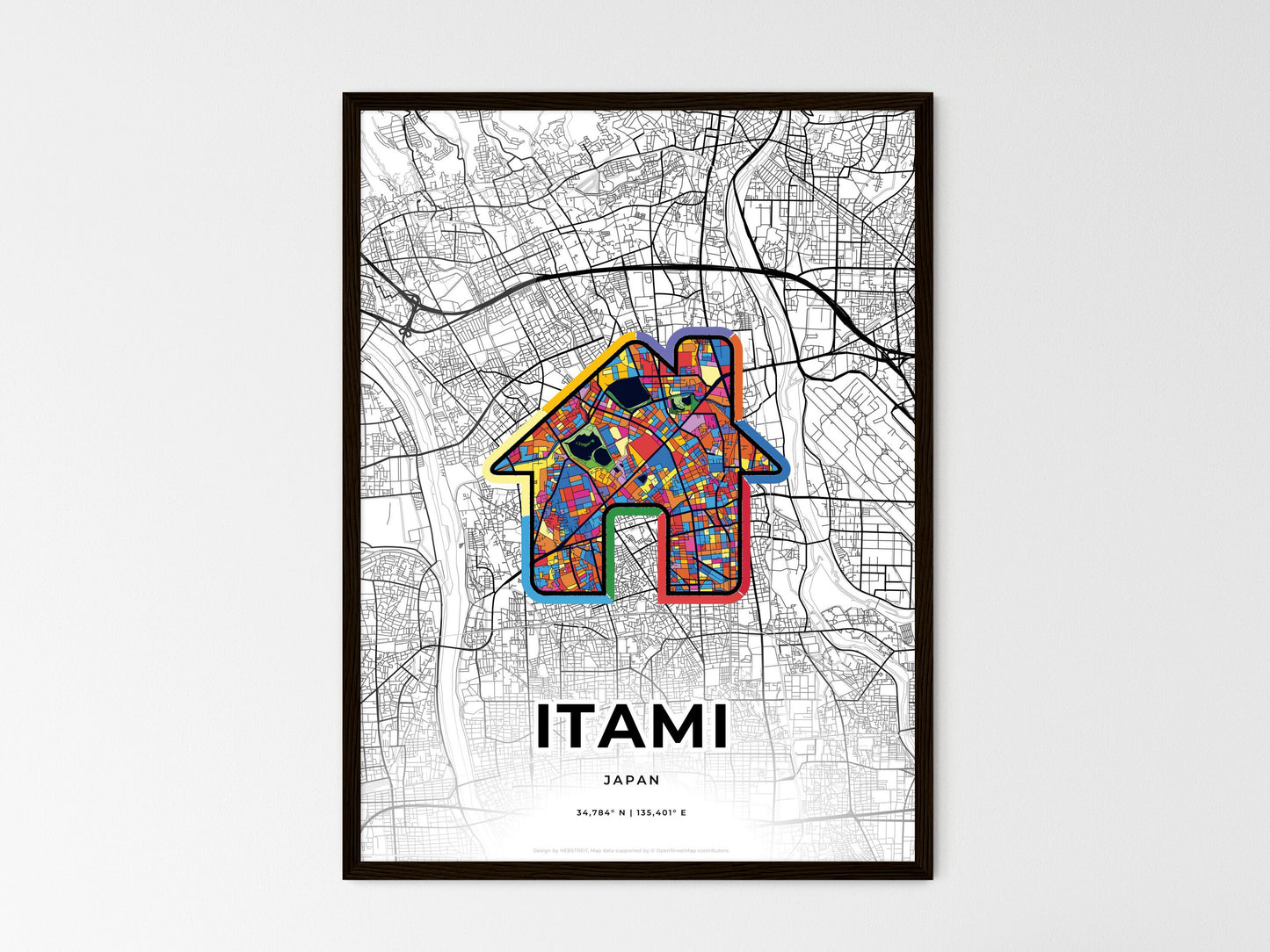 Itami Japan wedding art map with home icon