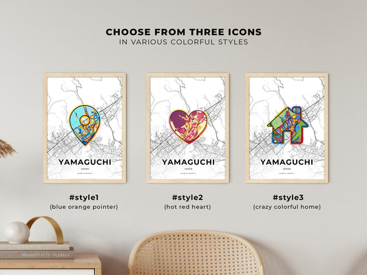 Yamaguchi Japan maps with colorful icons