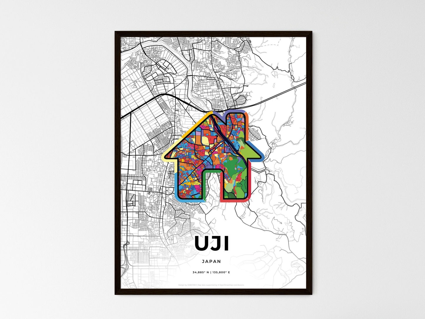 Uji Japan wedding art map with home icon