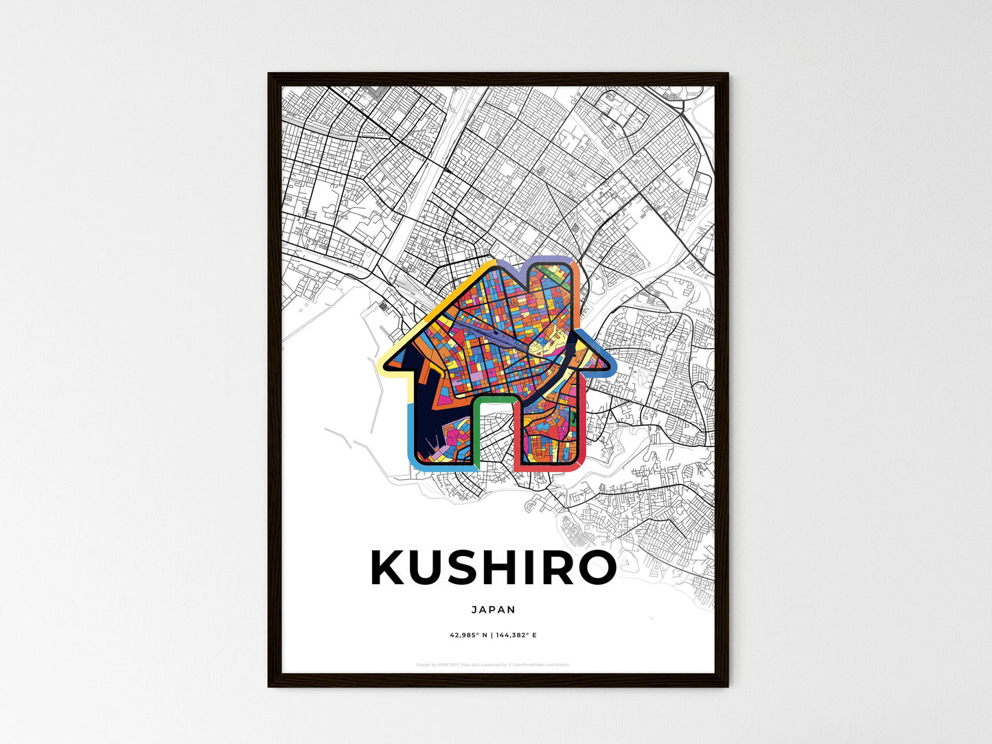 Kushiro Japan wedding art map with home icon