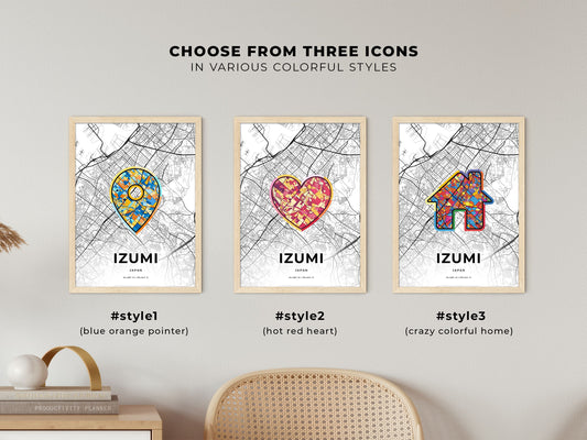 Izumi Japan maps with colorful icons