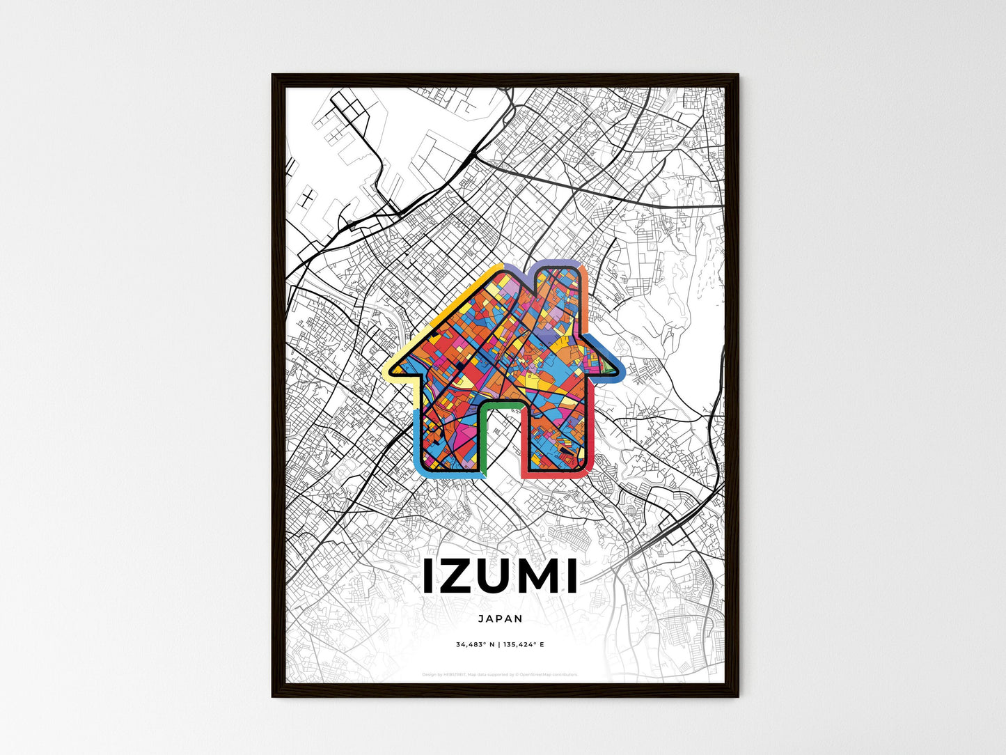 Izumi Japan wedding art map with home icon