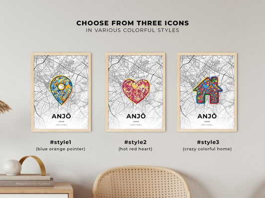 Anjō Japan maps with colorful icons