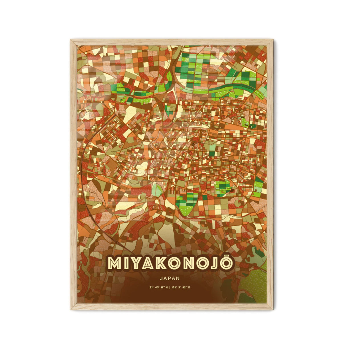Colorful MIYAKONOJŌ JAPAN Fine Art Map Farmhouse
