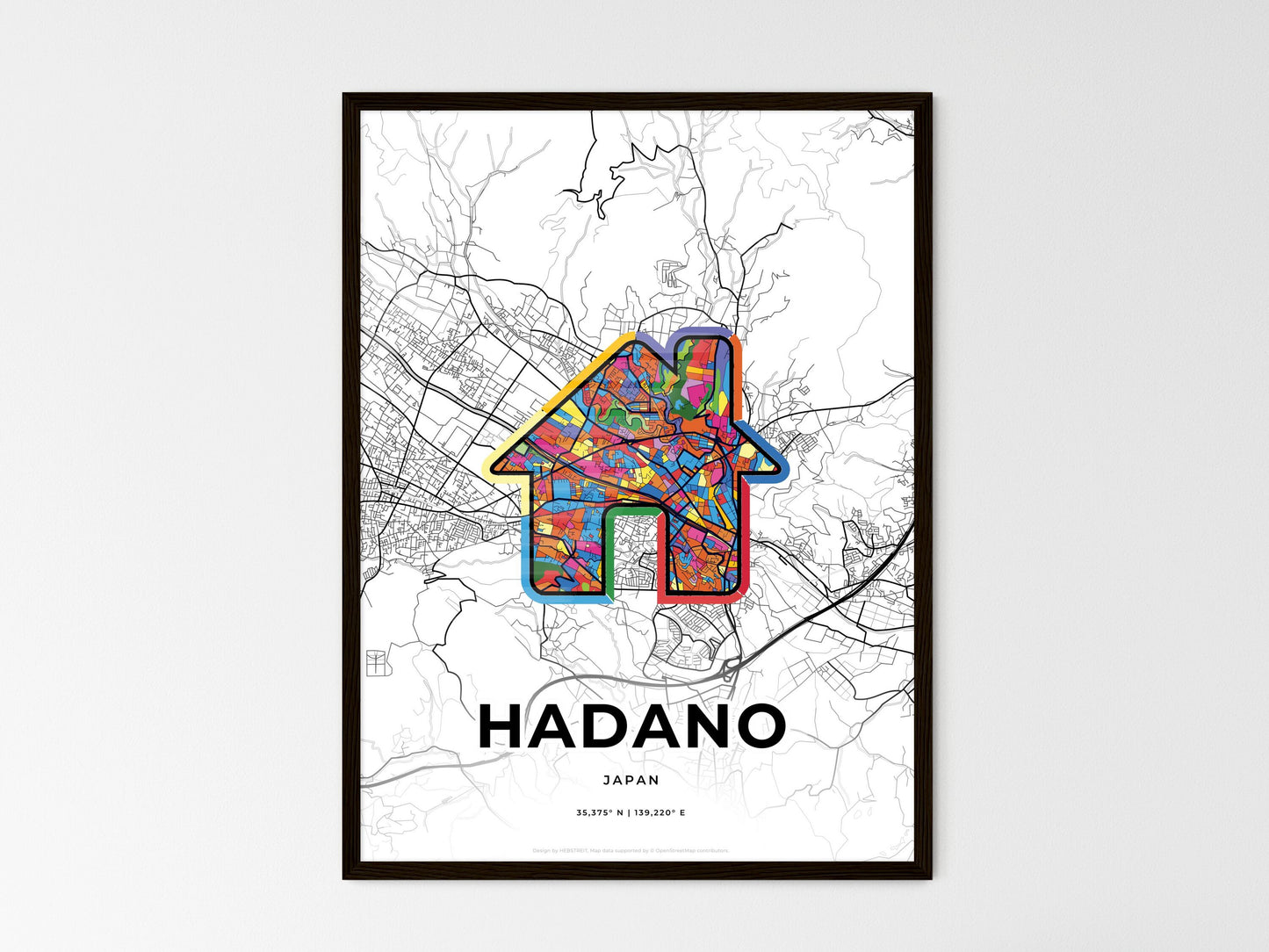 Hadano Japan wedding art map with home icon
