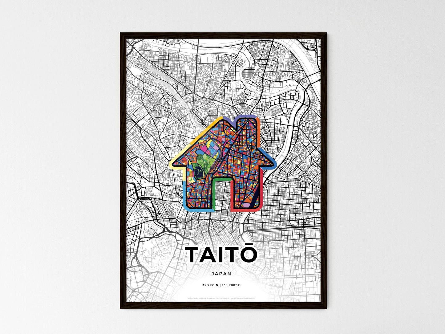 Taitō Japan wedding art map with home icon