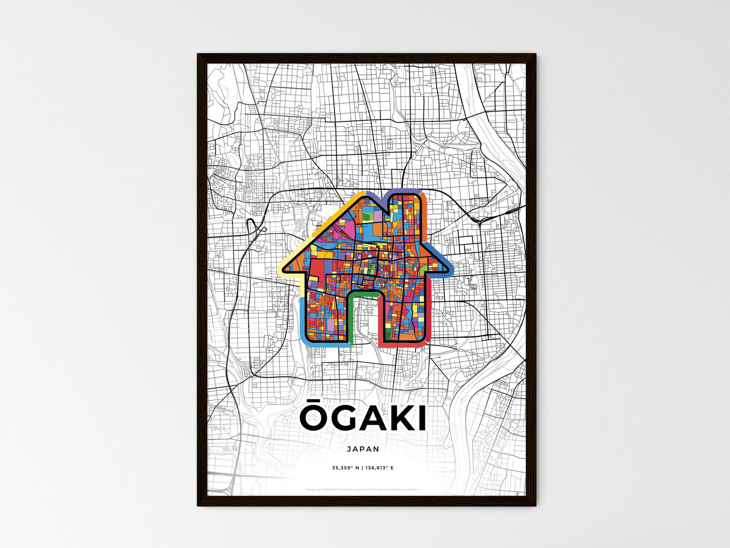 Ōgaki Japan wedding art map with home icon