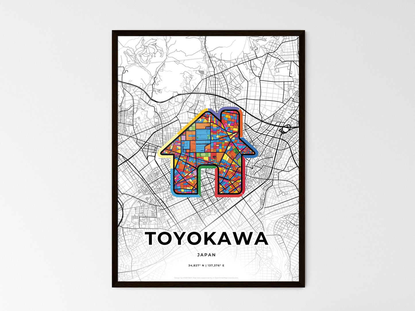 Toyokawa Japan wedding art map with home icon