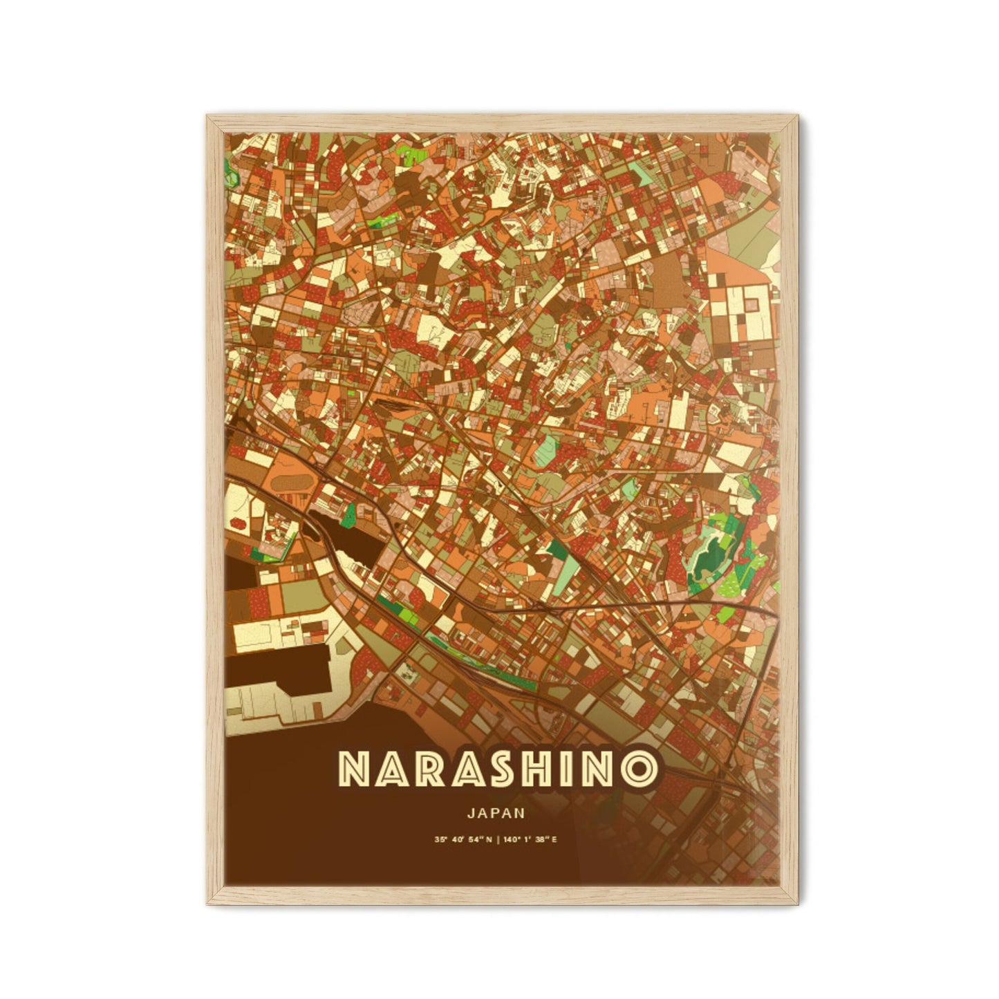 Colorful NARASHINO JAPAN Fine Art Map Farmhouse