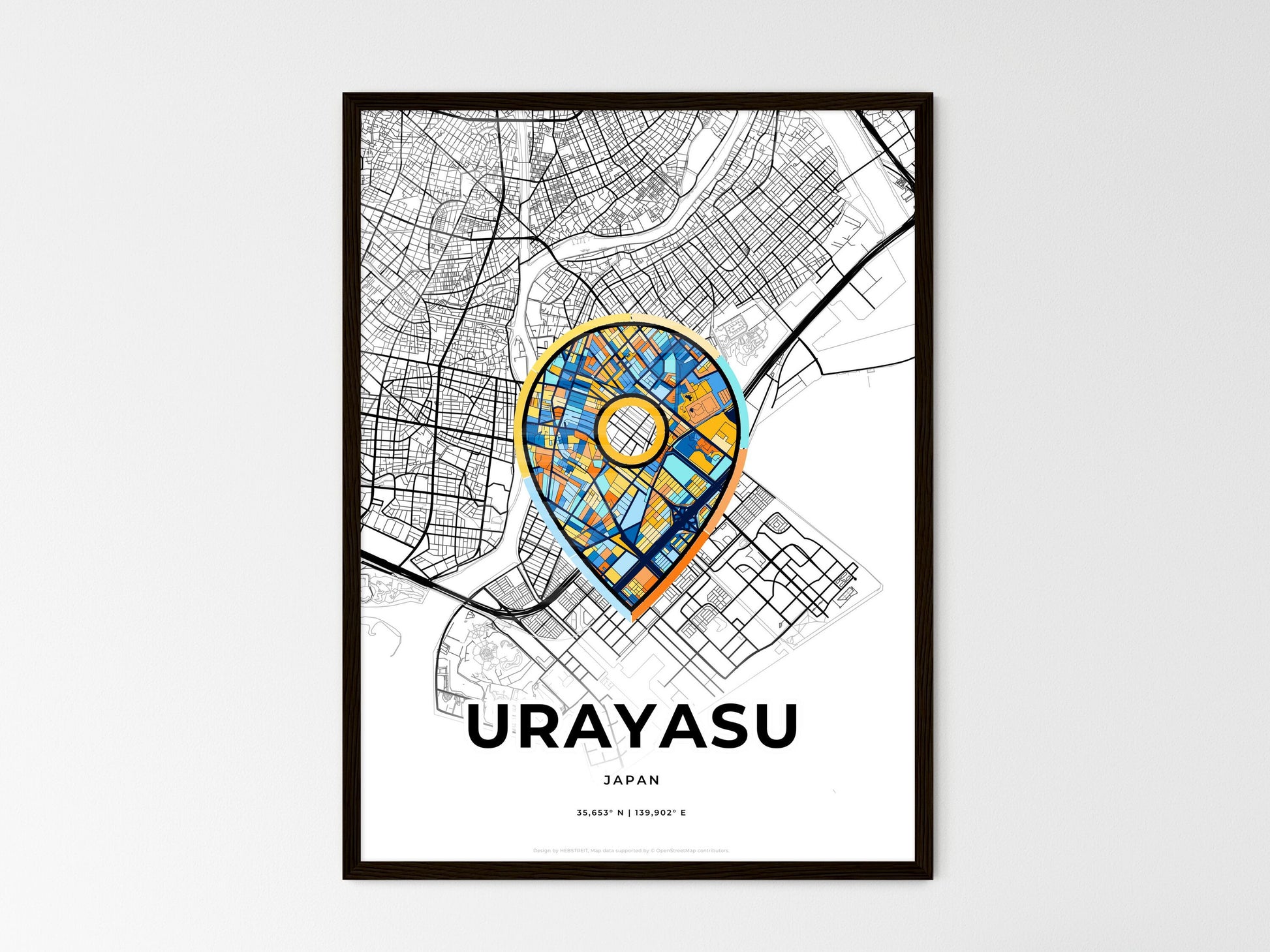 URAYASU JAPAN minimal art map with a colorful icon. Where it all began, Couple map gift. Style 1