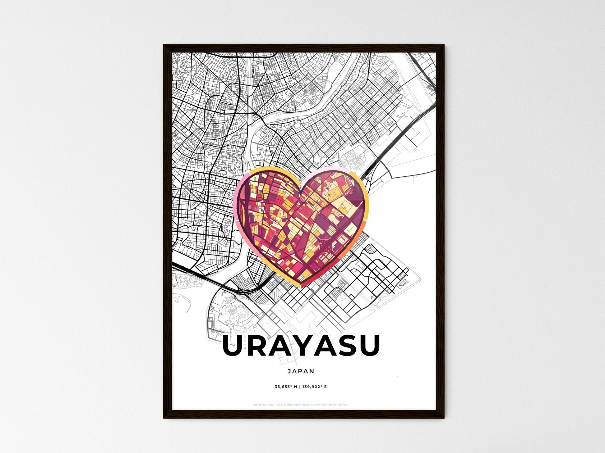 URAYASU JAPAN minimal art map with a colorful icon. Where it all began, Couple map gift. Style 2