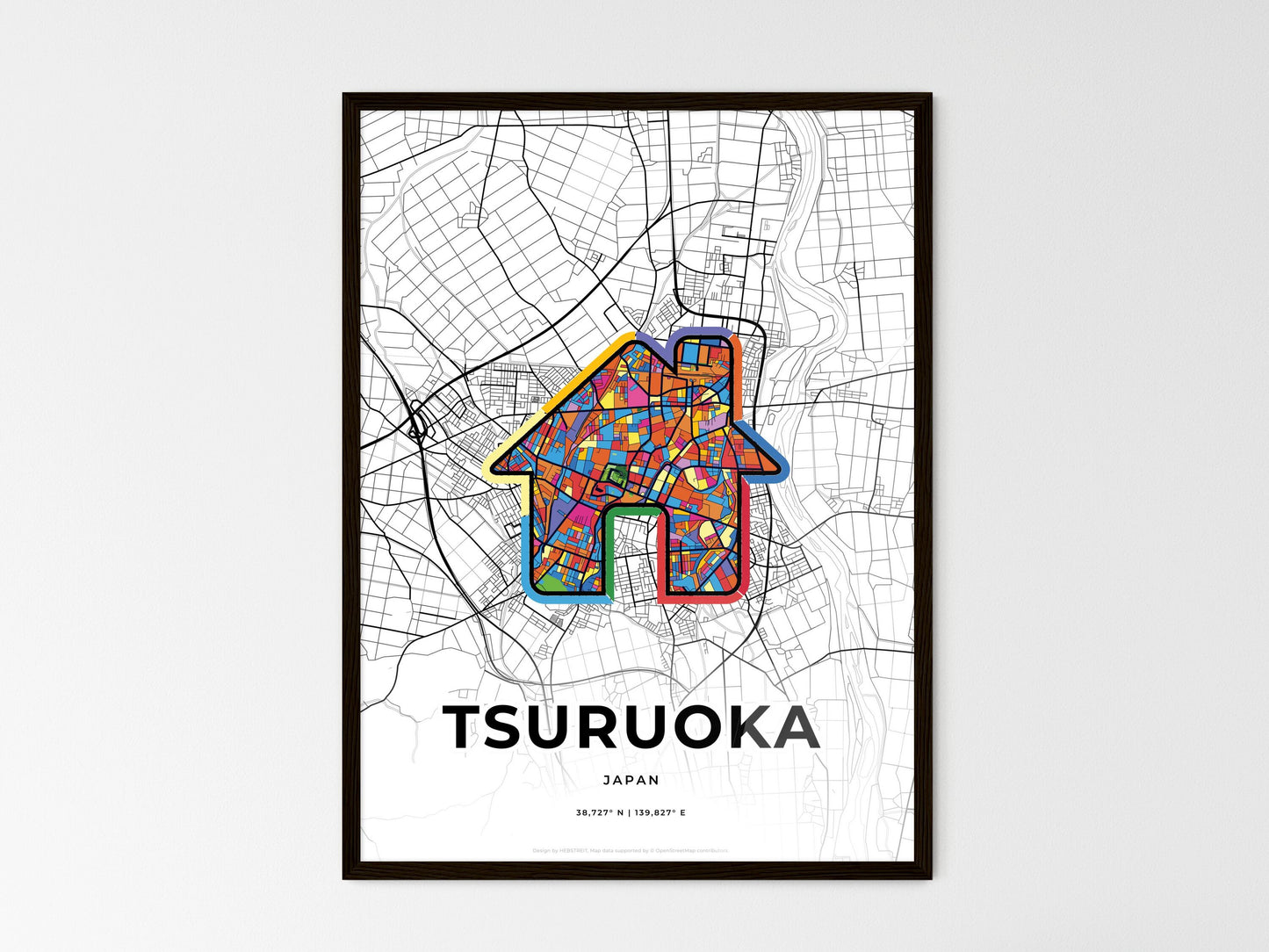 Tsuruoka Japan wedding art map with home icon