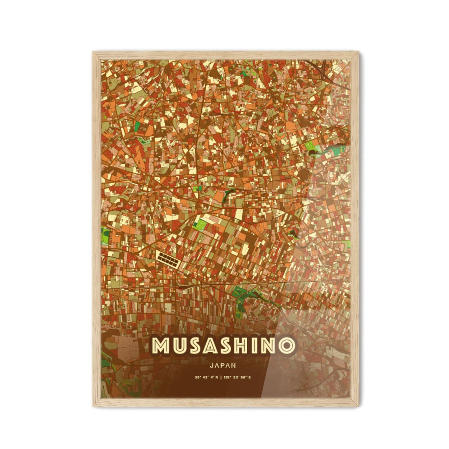 Colorful MUSASHINO JAPAN Fine Art Map Farmhouse
