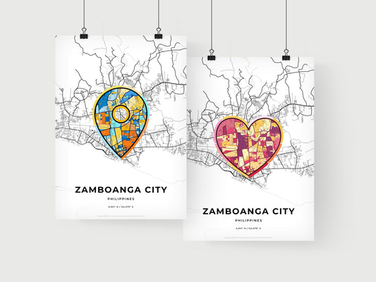 ZAMBOANGA CITY PHILIPPINES minimal art map with a colorful icon. Where it all began, Couple map gift.
