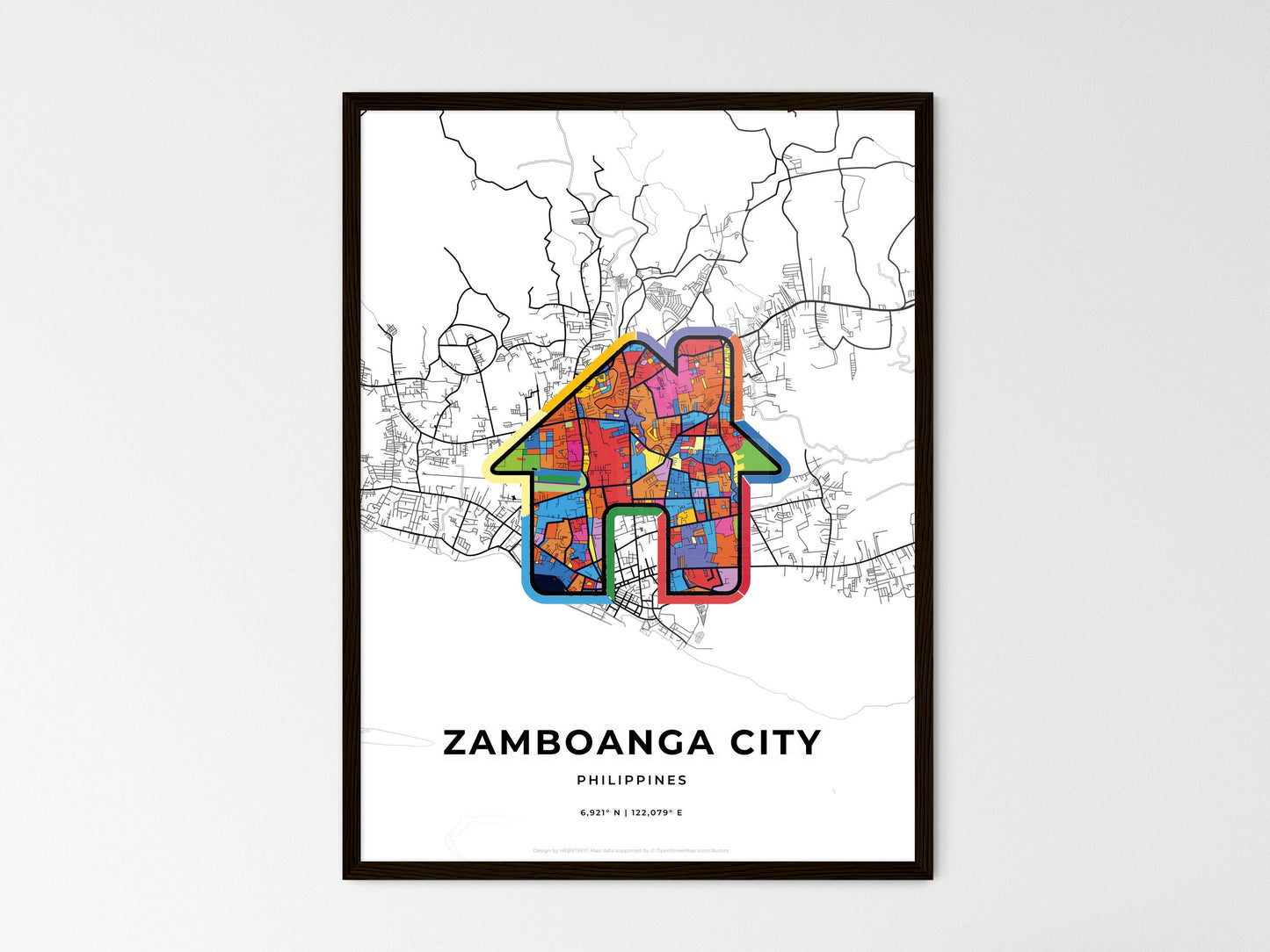 ZAMBOANGA CITY PHILIPPINES minimal art map with a colorful icon. Where it all began, Couple map gift. Style 3