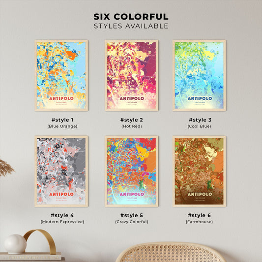 Colorful ANTIPOLO PHILIPPINES Fine Art Map Blue Orange