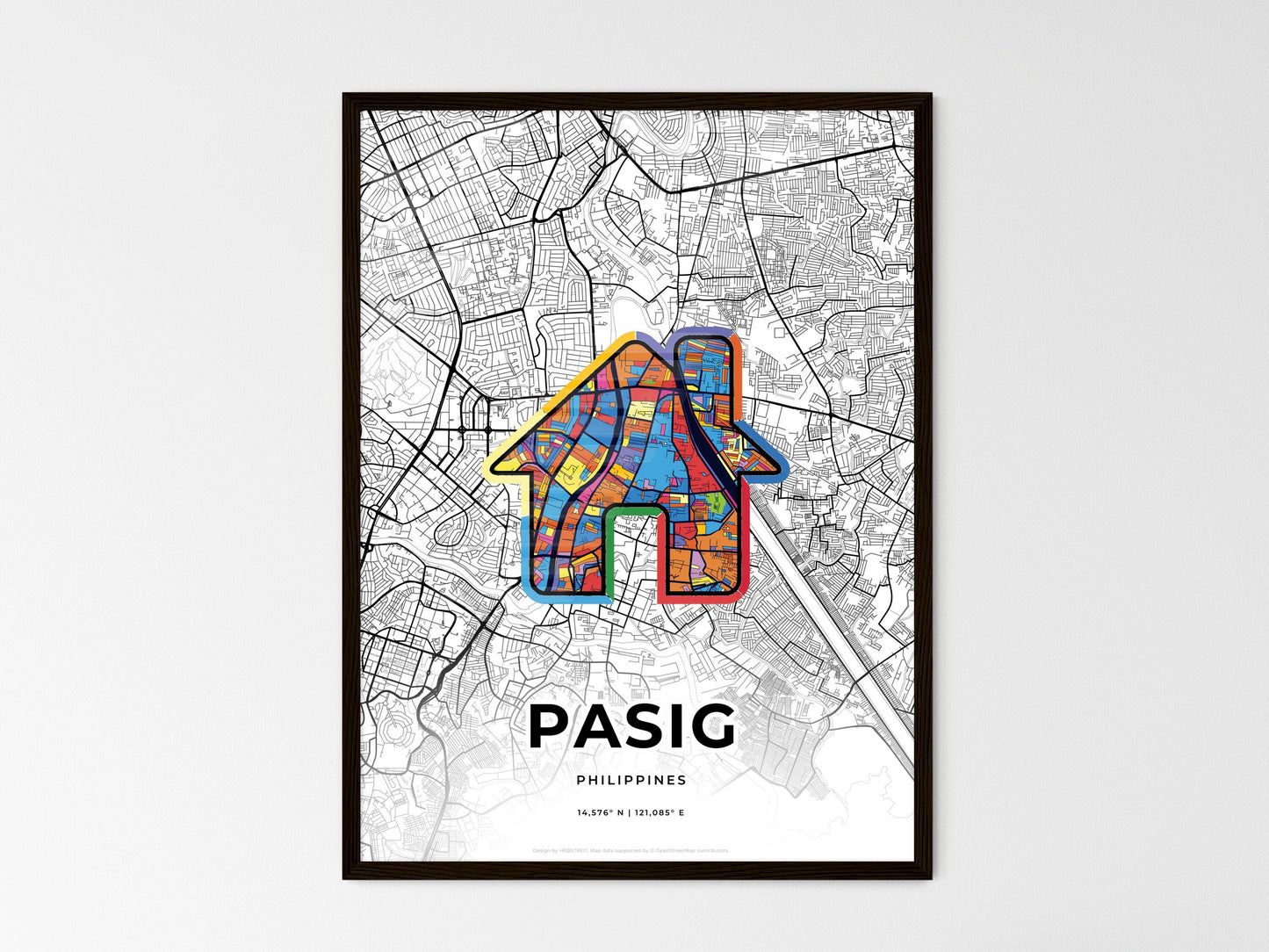 Pasig Philippines wedding art map with home icon