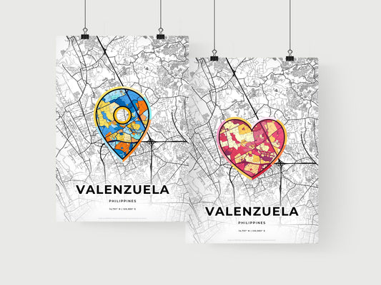 VALENZUELA PHILIPPINES minimal art map with a colorful icon. Where it all began, Couple map gift.