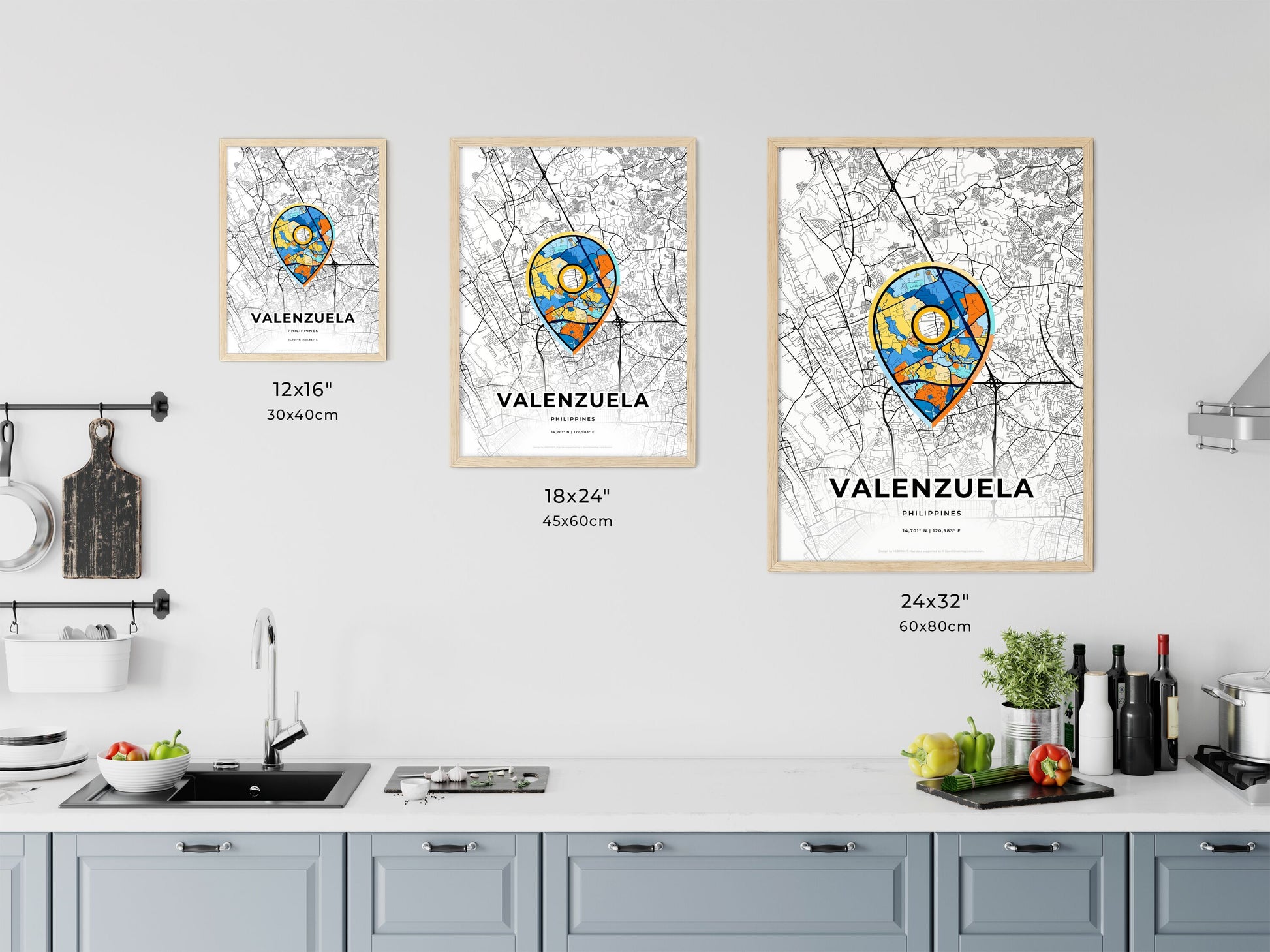 VALENZUELA PHILIPPINES minimal art map with a colorful icon. Where it all began, Couple map gift.