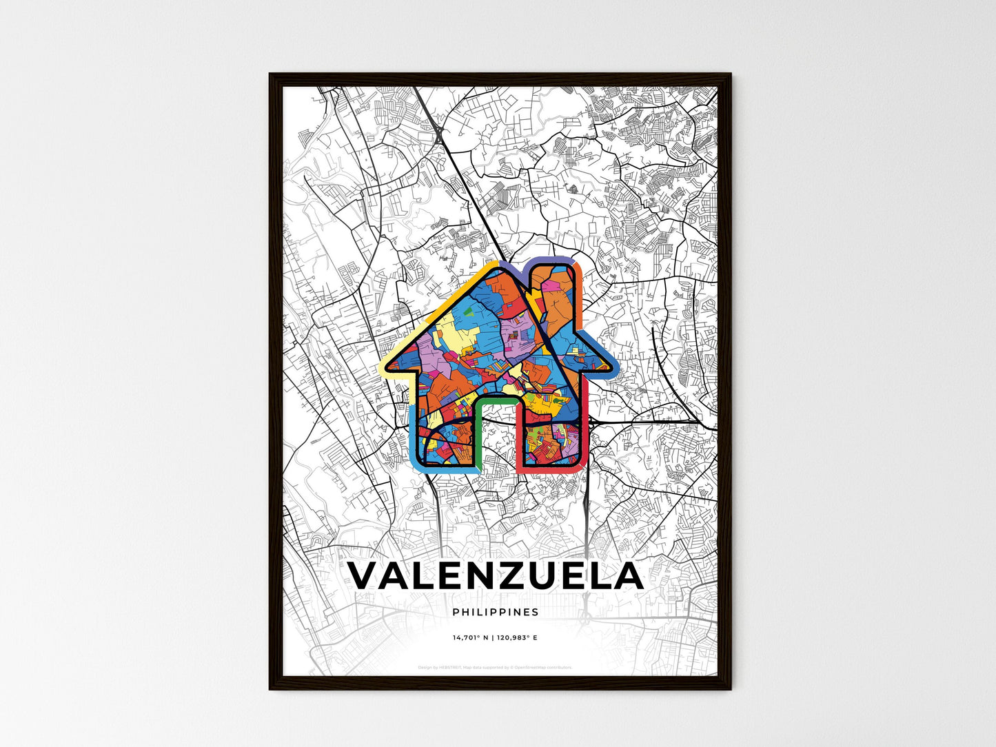 VALENZUELA PHILIPPINES minimal art map with a colorful icon. Where it all began, Couple map gift. Style 3