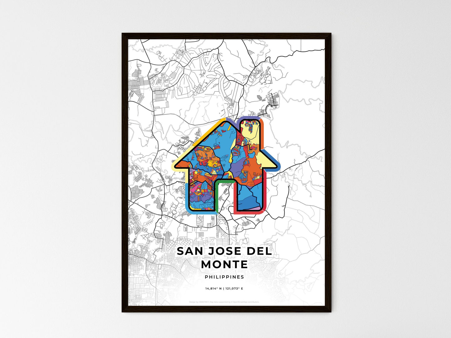 San Jose Del Monte Philippines wedding art map with home icon
