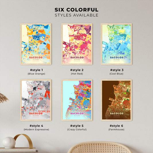 Colorful BACOLOD PHILIPPINES Fine Art Map Blue Orange