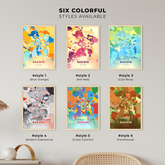 Colorful BAGUIO PHILIPPINES Fine Art Map Blue Orange