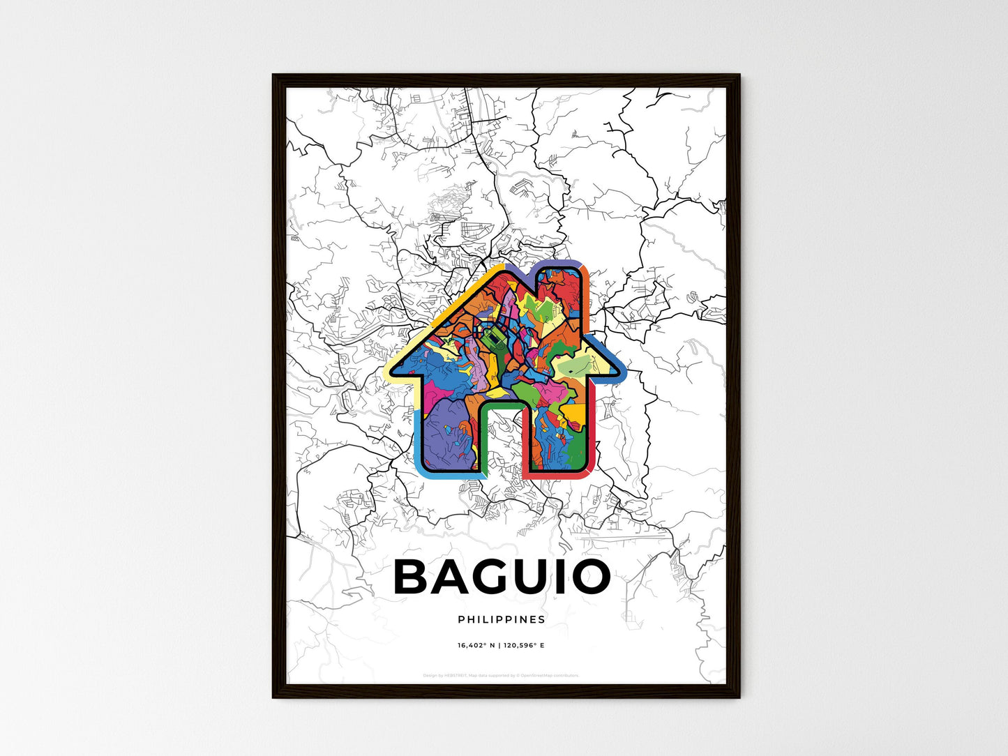 Baguio Philippines wedding art map with home icon