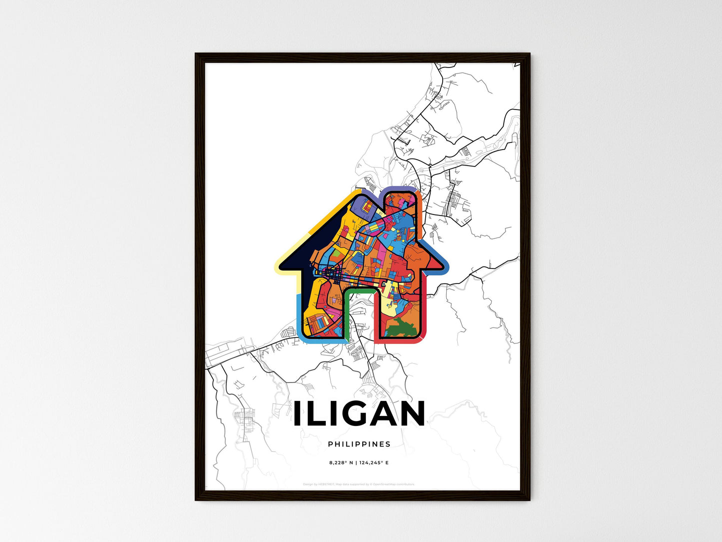 Iligan Philippines wedding art map with home icon