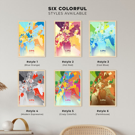 Colorful LIPA PHILIPPINES Fine Art Map Blue Orange