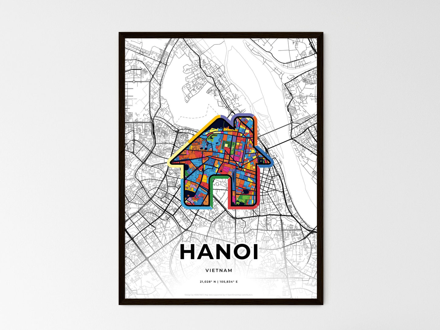 Hanoi Vietnam wedding art map with home icon
