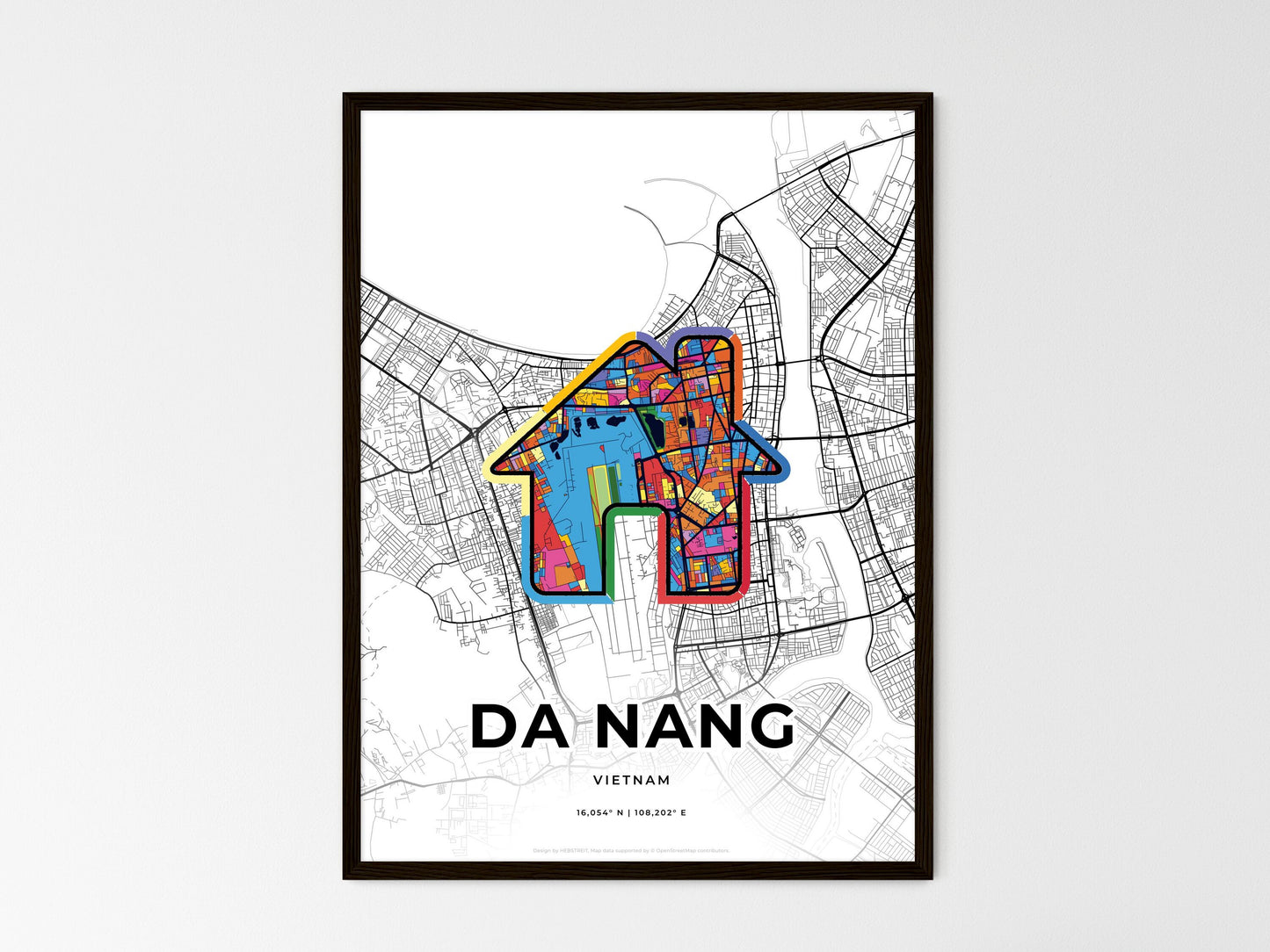 Da Nang Vietnam wedding art map with home icon