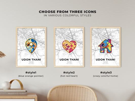 Udon Thani Thailand maps with colorful icons
