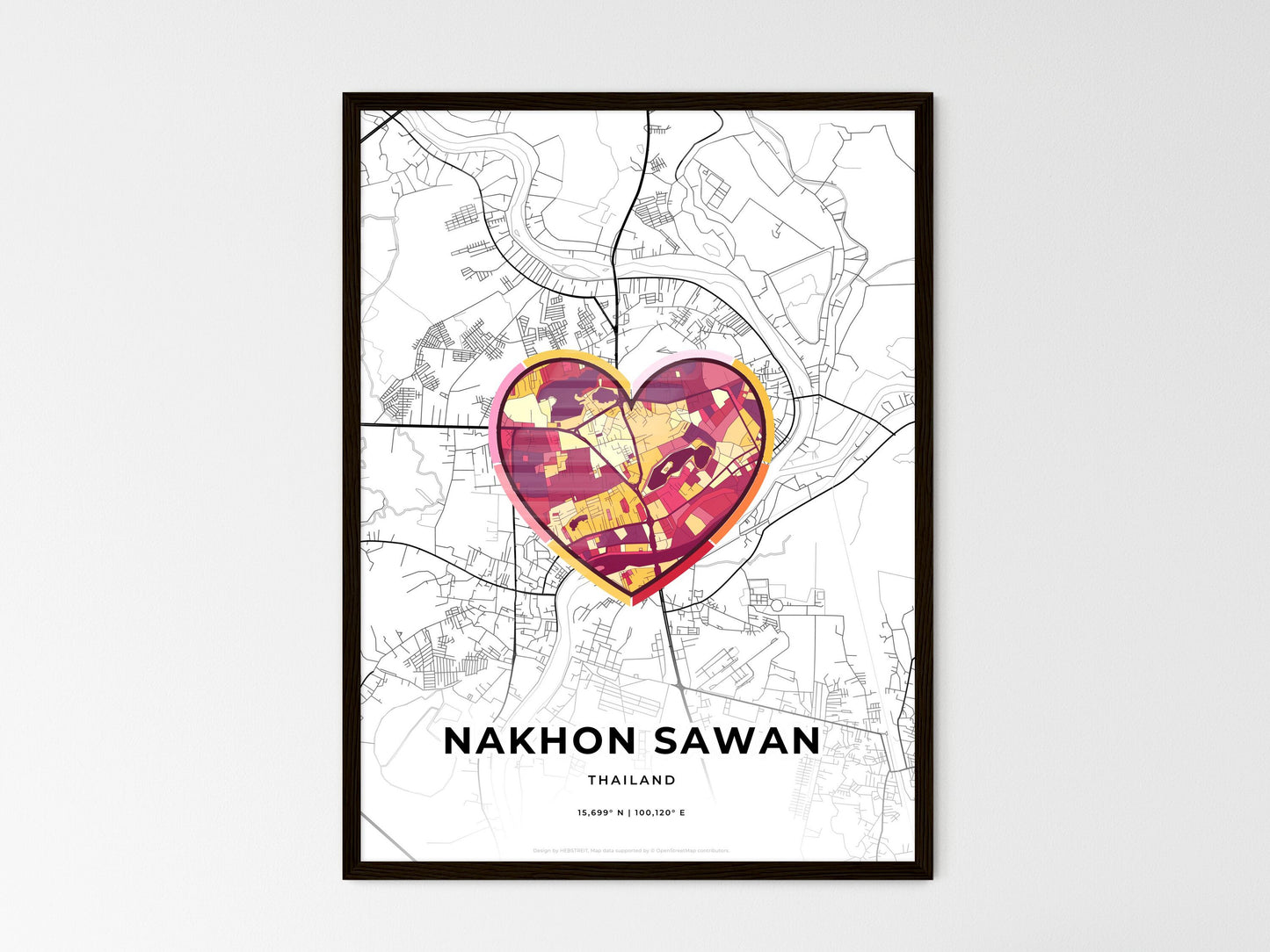 Nakhon Sawan Thailand wedding art map with heart icon