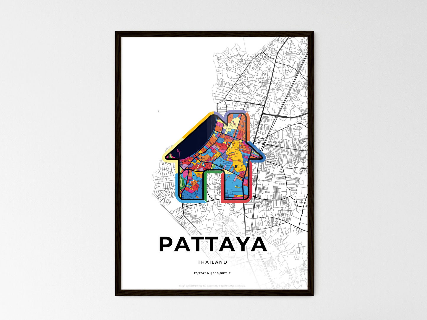 Pattaya Thailand wedding art map with home icon