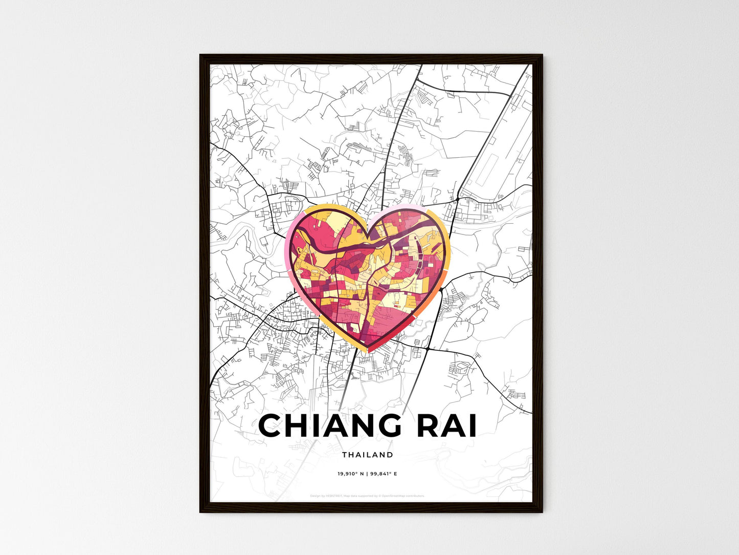 Chiang Rai Thailand wedding art map with heart icon