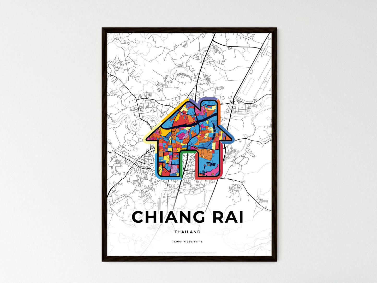 Chiang Rai Thailand wedding art map with home icon