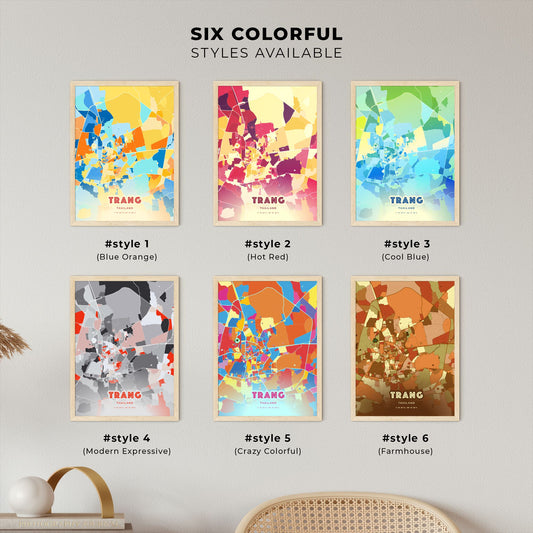 Colorful TRANG THAILAND Fine Art Map Blue Orange