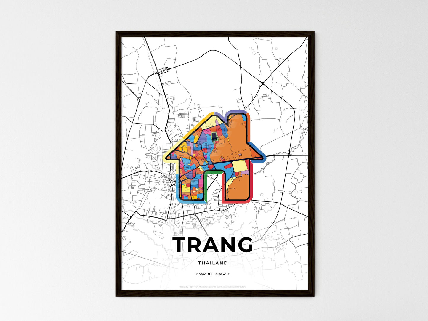 Trang Thailand wedding art map with home icon