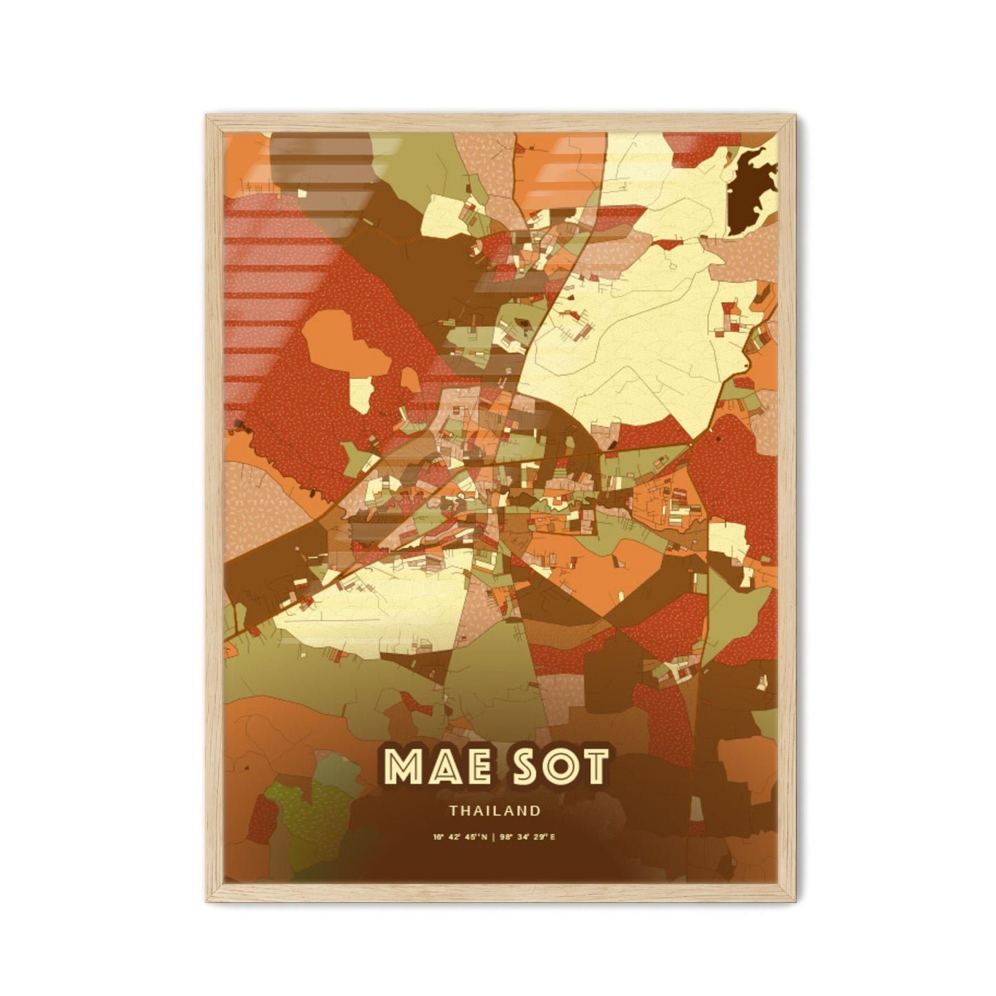 Colorful MAE SOT THAILAND Fine Art Map Farmhouse