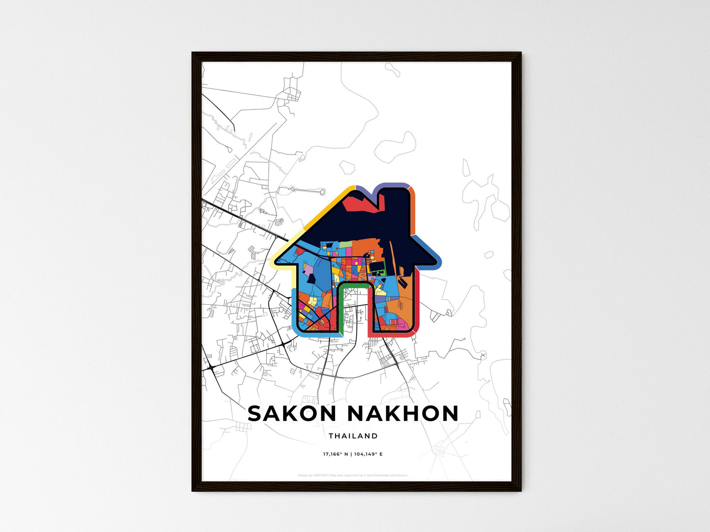 Sakon Nakhon Thailand wedding art map with home icon