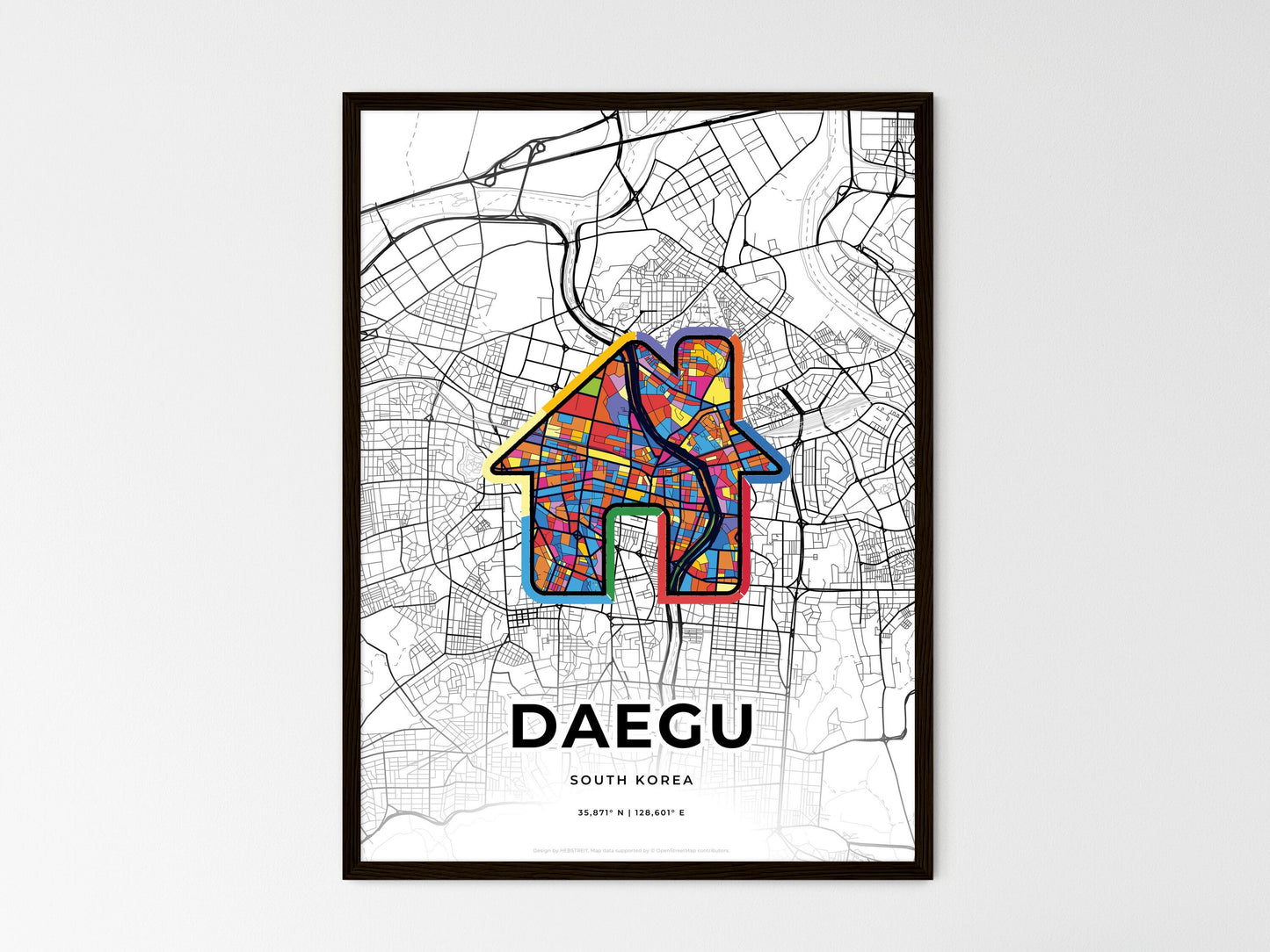 Daegu South Korea wedding art map with home icon