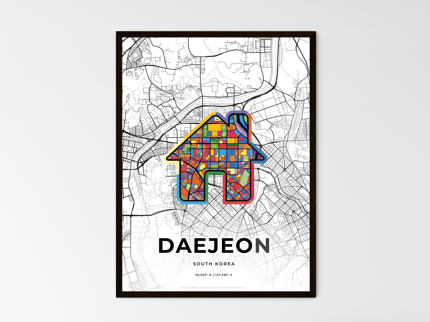 Daejeon South Korea wedding art map with home icon