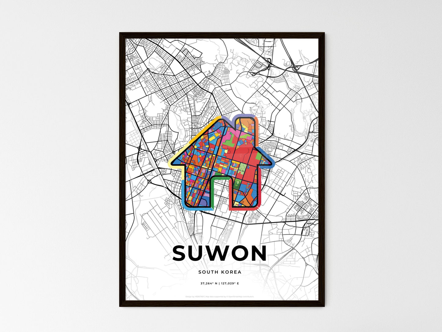 Suwon South Korea wedding art map with home icon