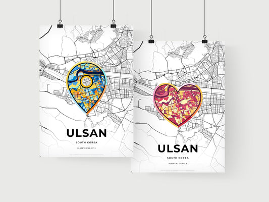 ULSAN SOUTH KOREA minimal art map with a colorful icon. Where it all began, Couple map gift.