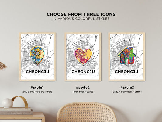 Cheongju South Korea maps with colorful icons